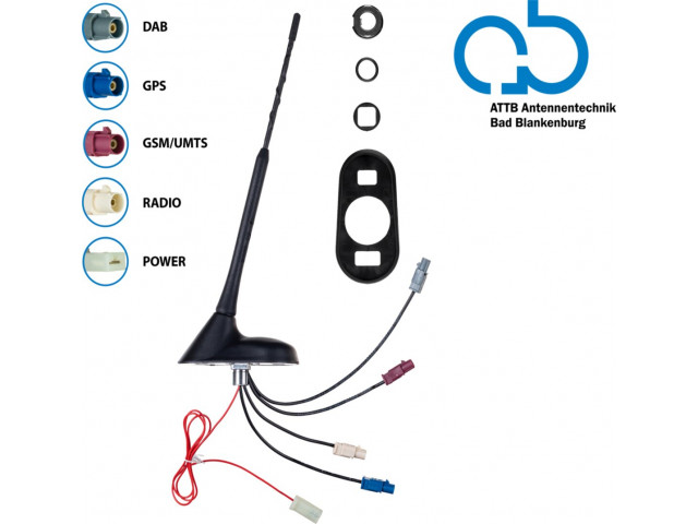 Bad Blankenburg 16V Dak antenne AM/FM DAB+ GNSS UMTS 76graden hoek, actief 